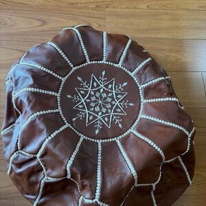 Marrakesh Gallery Genuine Leather Round Pouf Cover - Handmade